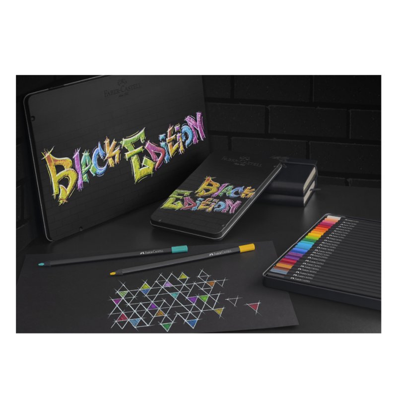 Faber-Castell crayons de couleur Black Edition, triangulaires, bois noir, 36 pièces