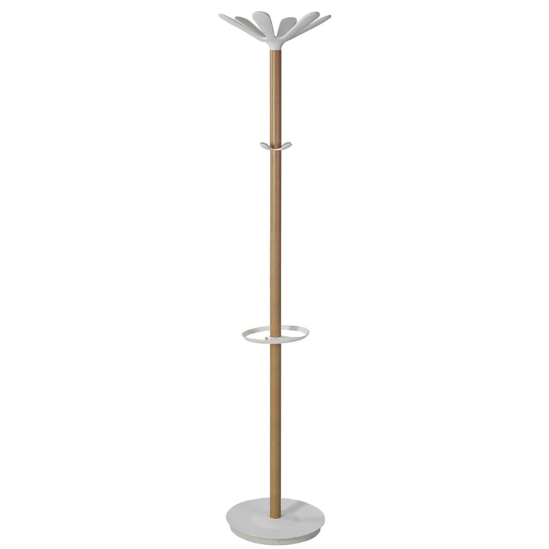 ALBA kapstok NAHOW, 175 cm hoog, beuken/wit, met schirmstandaard