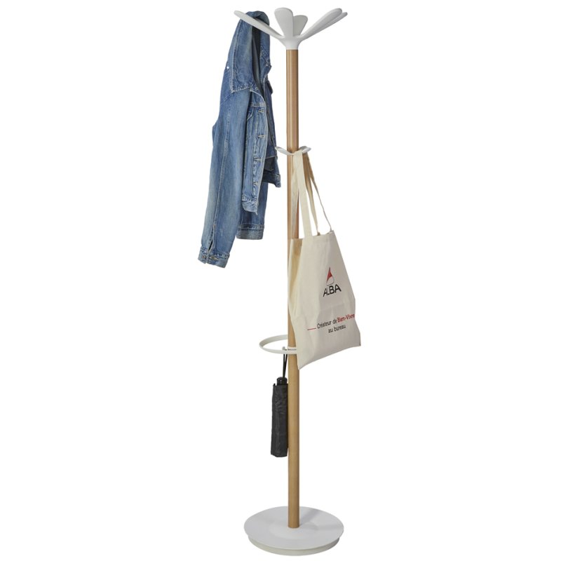 ALBA kapstok NAHOW, 175 cm hoog, beuken/wit, met schirmstandaard