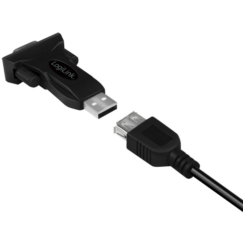 LogiLink USB 2.0 to RS232 adapter, black, with extension cable, 115 kbit/s