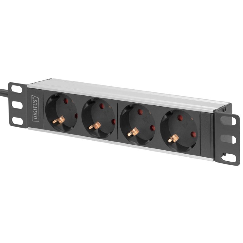 DIGITUS Multiprise 19", argent/noir, 4 prises, rotation 35°, câble 2 m