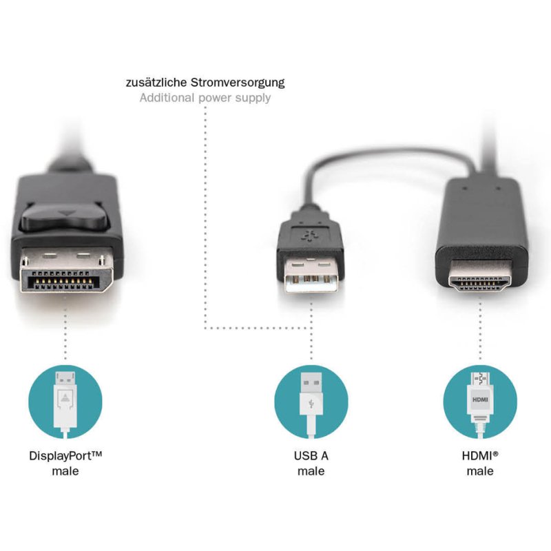 DIGITUS 4K HDMI naar DisplayPort adapterkabel, zwart, 2 meter