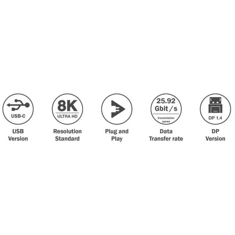 DIGITUS Câble adaptateur USB-C vers DisplayPort, bidirectionnel, noir, 2 m