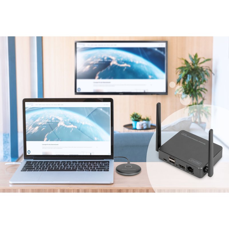 DIGITUS wireless HDMI transmitter Click & Present Pro, expansion unit, 50 m range, grey/black