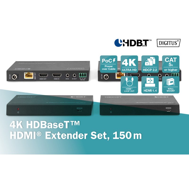 DIGITUS 4K HDMI Extender Set, 150 m, zwart