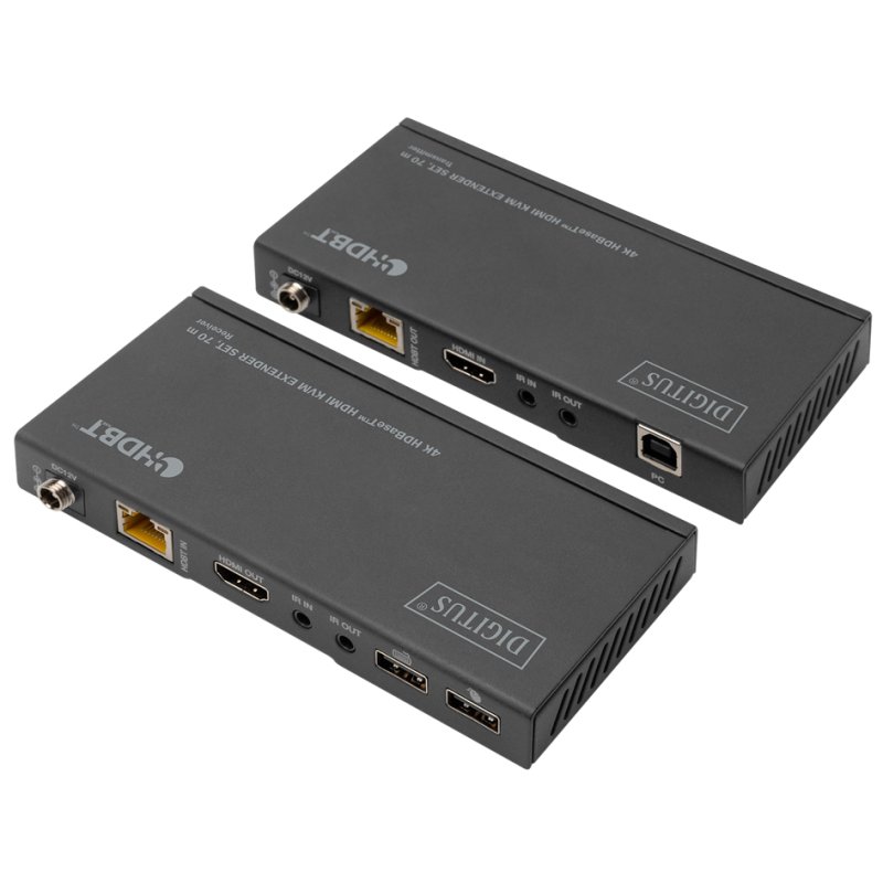 DIGITUS 4K HDBaseT HDMI KVM verlengset, 70 m, zwart