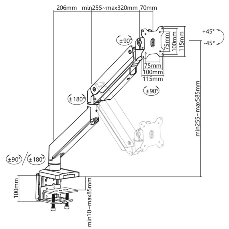 DIGITUS universele dual monitorarm, klembevestiging, zwart, 17-35 inch