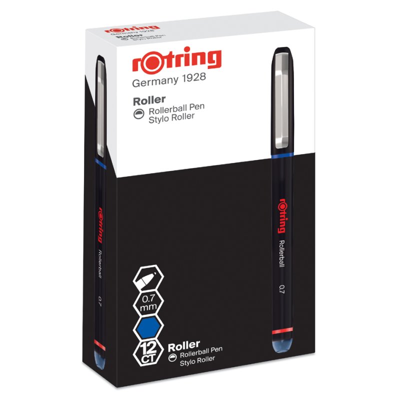 Rotring stylo roller, 0,7 mm, bleu, 12 pièces