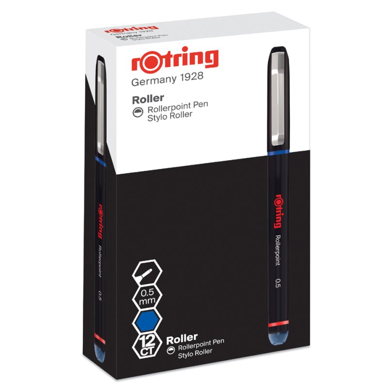 Rotring stylo rollerpoint, 0,5 mm, bleu, 12 pièces