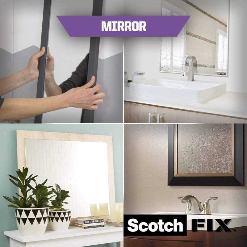 Scotch ruban de montage double face pour miroirs, 19 mm × 1,5 m, blanc