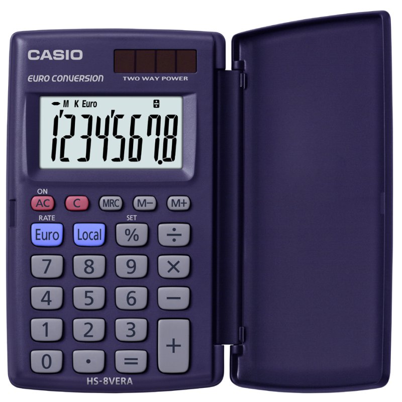 CASIO calculatrice HS-8VER, bleu, affichage 8 chiffres, solaire/batterie, pliable