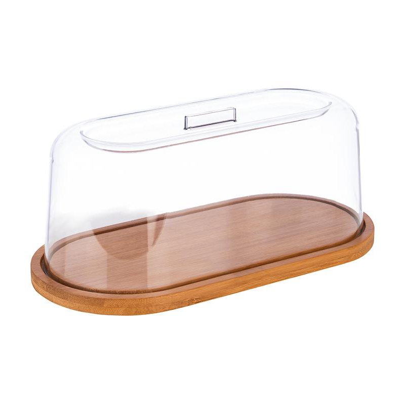 APS plateau en bambou avec cloche, naturel/transparent, ovale
