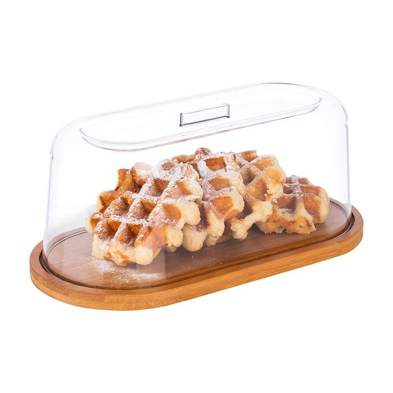 APS plateau en bambou avec cloche, naturel/transparent, ovale