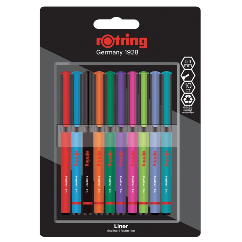 Rotring fineliners, 0,4 mm, couleurs variées, 10 pièces