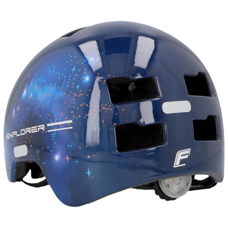 FISCHER casque vélo enfant BMX Universum, bleu foncé, taille S/M, feu arrière LED, 54-58 cm