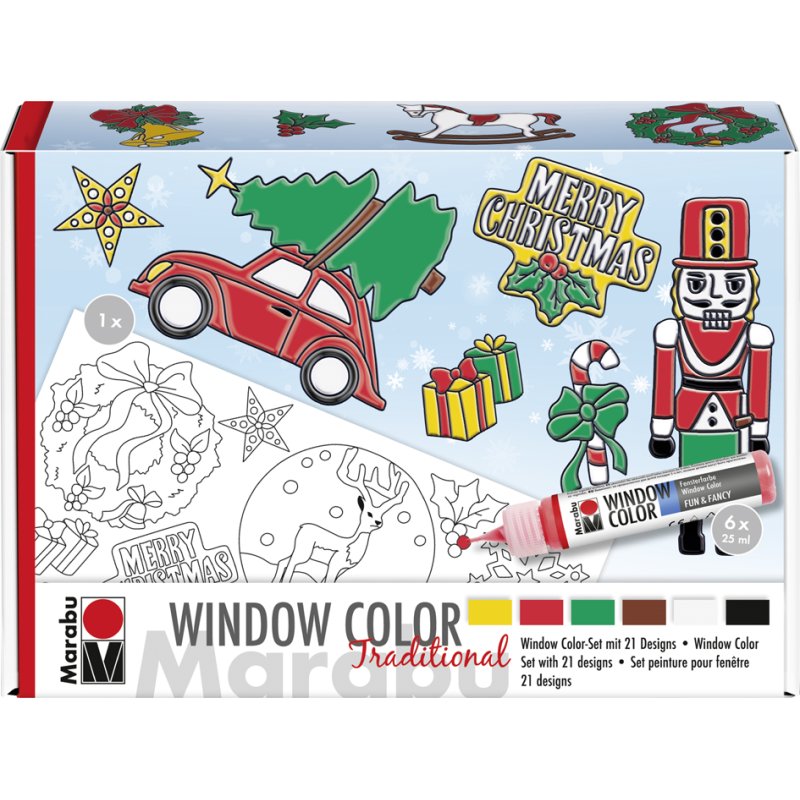 Marabu vensterverf set XMAS Traditioneel, 6 kleuren, 6 x 25 ml