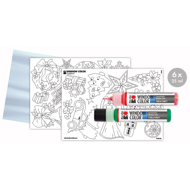 Marabu vensterverf set XMAS Traditioneel, 6 kleuren, 6 x 25 ml