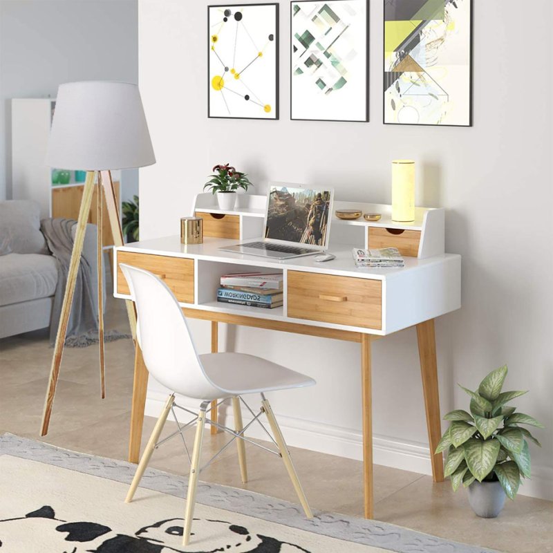 UNiLUX Lampadaire LED TOOKA, blanc/bambou, 152 cm, 11W