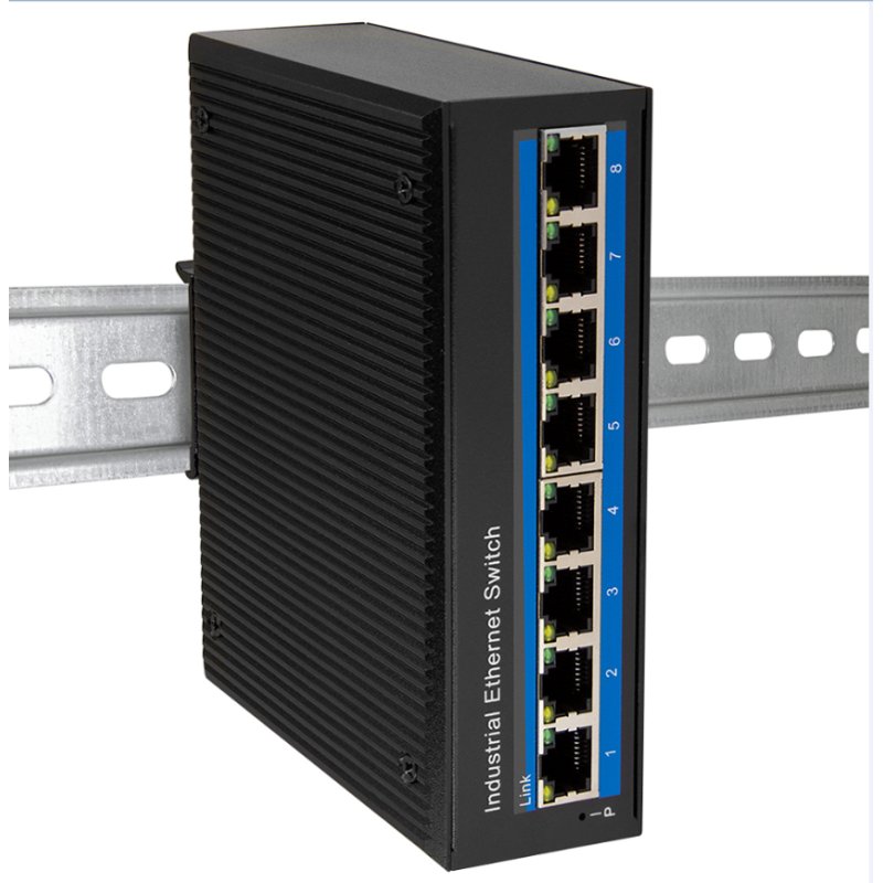 LogiLink Professional industrial Fast Ethernet PoE switch, 8-port, black metal housing