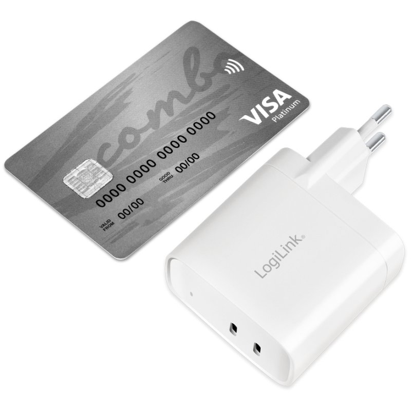 LogiLink Adaptateur USB, 2x USB-C PD, blanc, 40 Watt