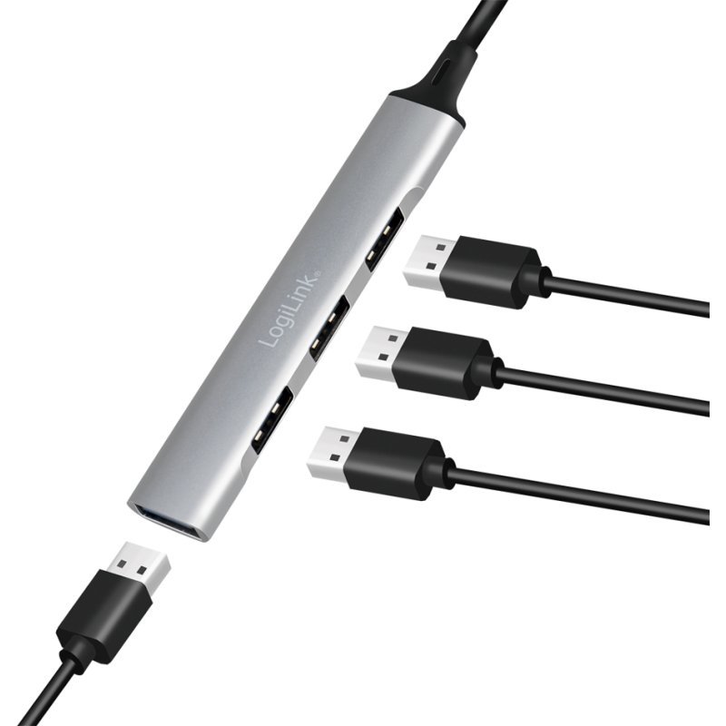 LogiLink Hub USB 3.0 4 ports, boîtier aluminium, gris