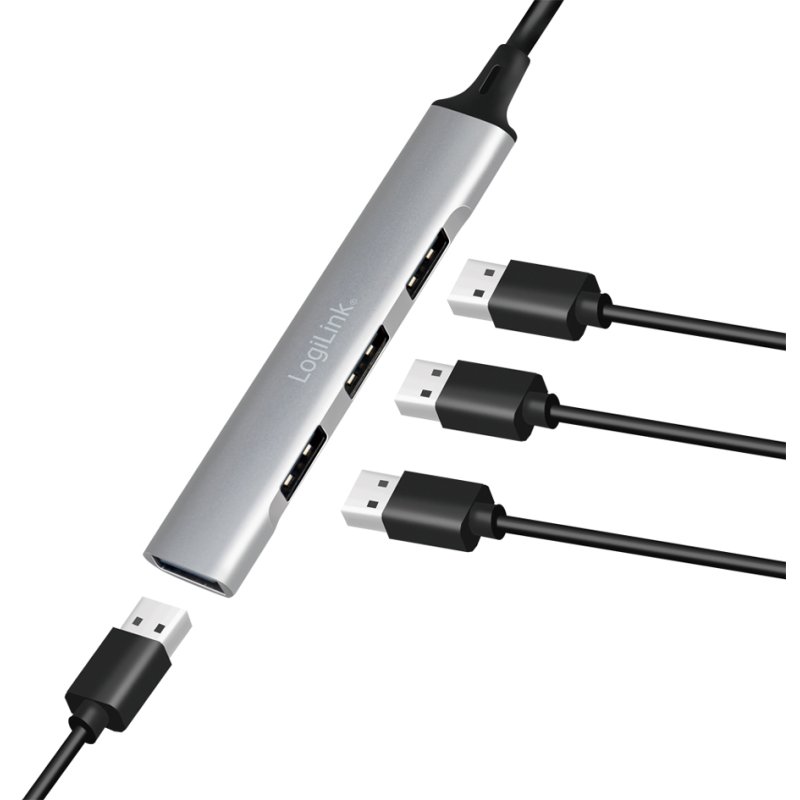 LogiLink USB 3.2 Gen 1 Hub mince, 4 ports, boîtier aluminium, gris