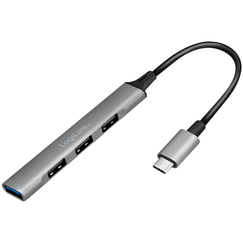 LogiLink USB 3.2 Gen 1 Hub mince, 4 ports, boîtier aluminium, gris