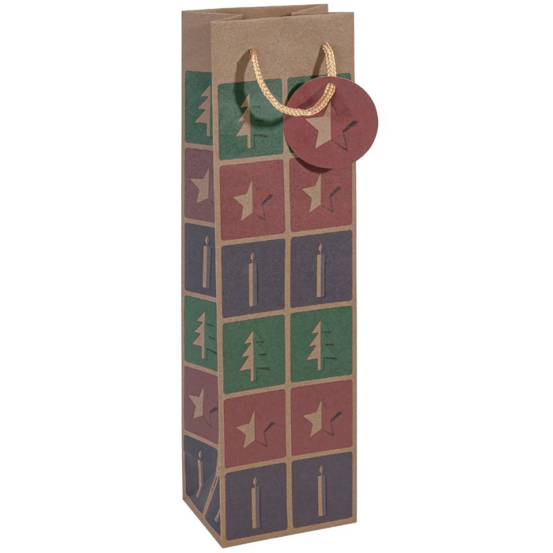 sigel sac en carton pour bouteilles Sapin de Noël, carton kraft brun, 10×8×35 cm