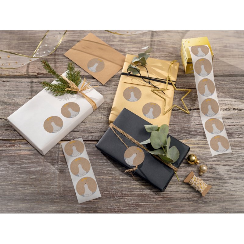 sigel Christmas tree stickers Polar bear with falling star, brown kraft paper, 47 mm, 200 pieces