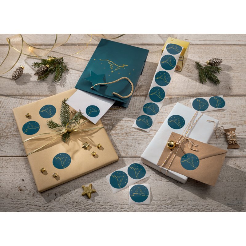 sigel Christmas stickers Fir tree petrol blue, self-adhesive, 47 mm, 200 pieces