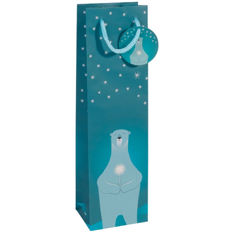 sigel sac cadeau ours polaire avec bougie, papier 157 g/m², 100×80×350 mm