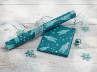 sigel kerstcadeaupapier ijsbeer met kaars, 500 mm × 5 m, petrolfarbener achtergrond