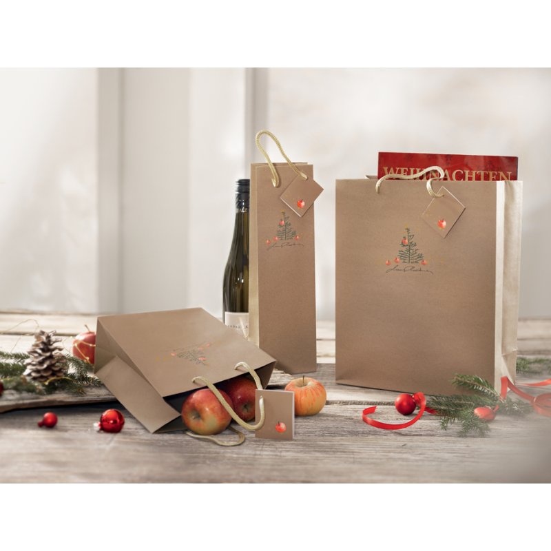 sigel sachet de Noël Noël avec pommes, petit, 170×90×230 mm, carton kraft brun