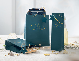 sigel kerstcadeau-tas Kerstboom, petrolkleur, 260×120×330 mm