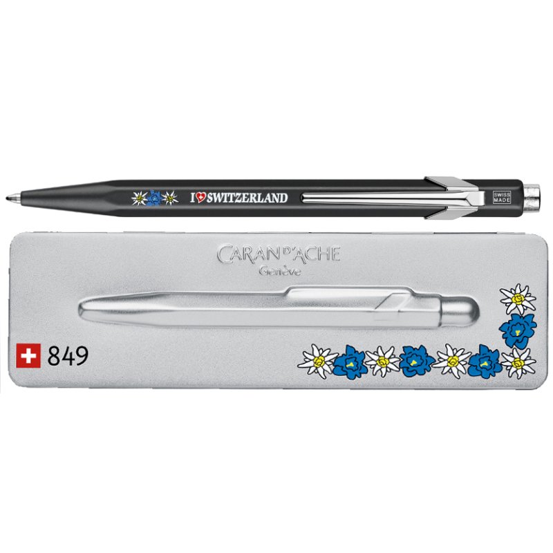 CARAN D'ACHE stylo à bille 849 Scherenschnitt, recharge, bleu, corps hexagonal aluminium