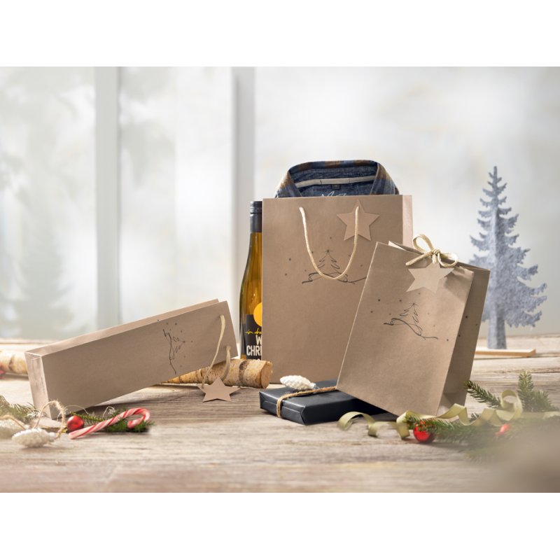 sigel Sac cadeau Sapin de Noël, carton kraft brun, 26×12×33 cm