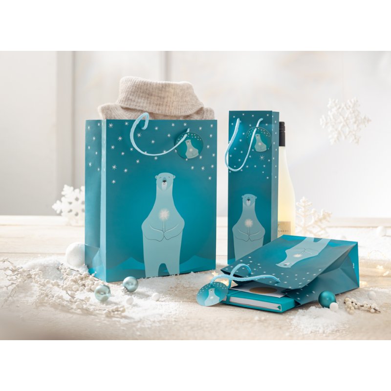 Sigel Sachet cadeau de Noël ours polaire avec bougie, petit, 170×90×230 mm