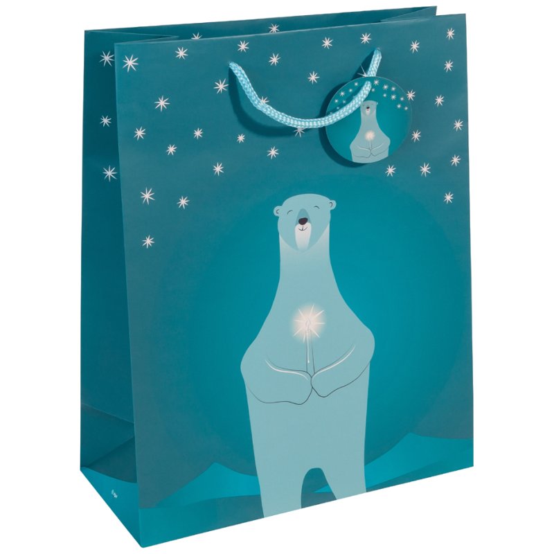 Sigel Sachet cadeau de Noël ours polaire avec bougie, petit, 170×90×230 mm