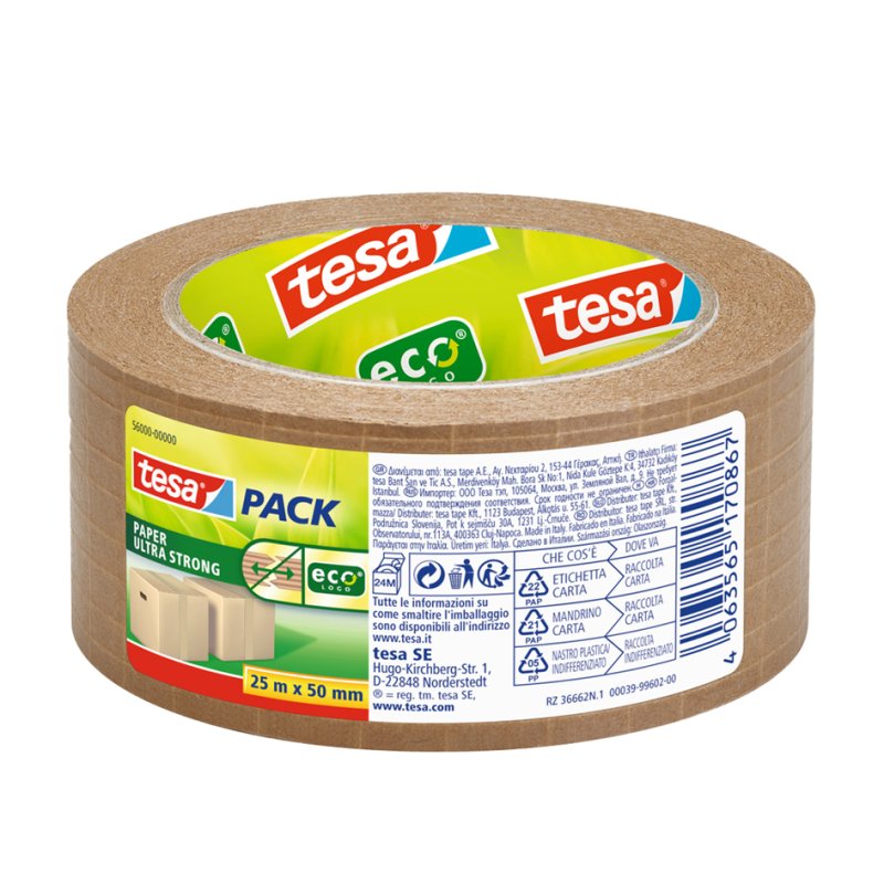 tesa ruban d'emballage papier kraft renforcé, 50 mm × 25 m, brun