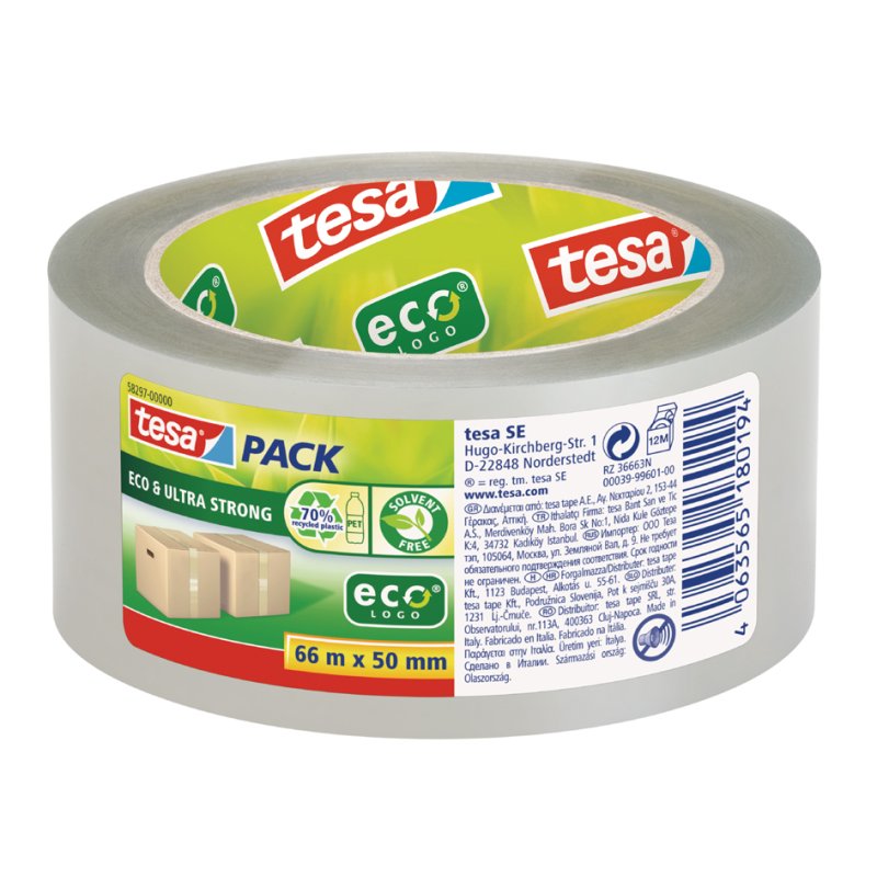 tesa tesapack ECO & ULTRA STRONG ruban d'emballage, 50 mm × 66 m, transparent
