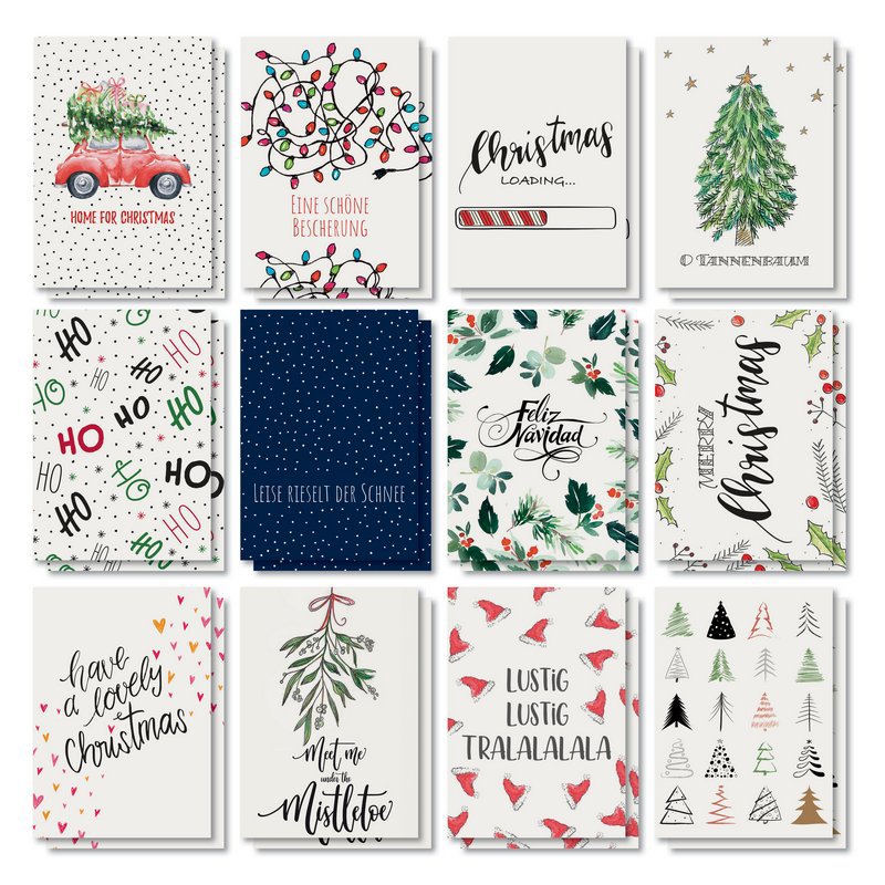 Kleurrijke Kerstkaarten Set, wit, A6 formaat
