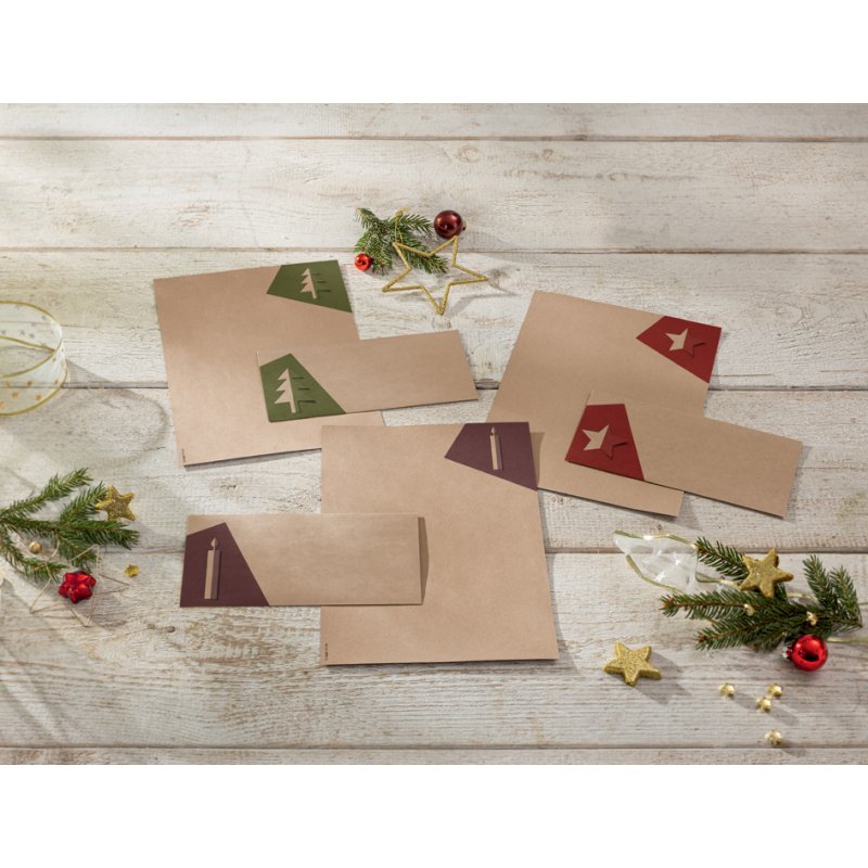Sigel ensemble cadeau Noël enveloppes découpe style, DIN long, papier kraft 100 g/m², 25 pièces