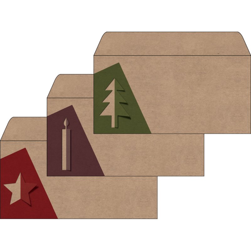 Sigel ensemble cadeau Noël enveloppes découpe style, DIN long, papier kraft 100 g/m², 25 pièces
