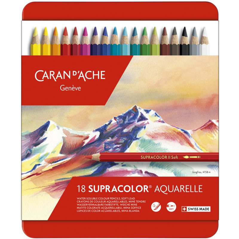 CARAN D'ACHE Crayons aquarelle Supracolor, 12 pièces, étui métallique