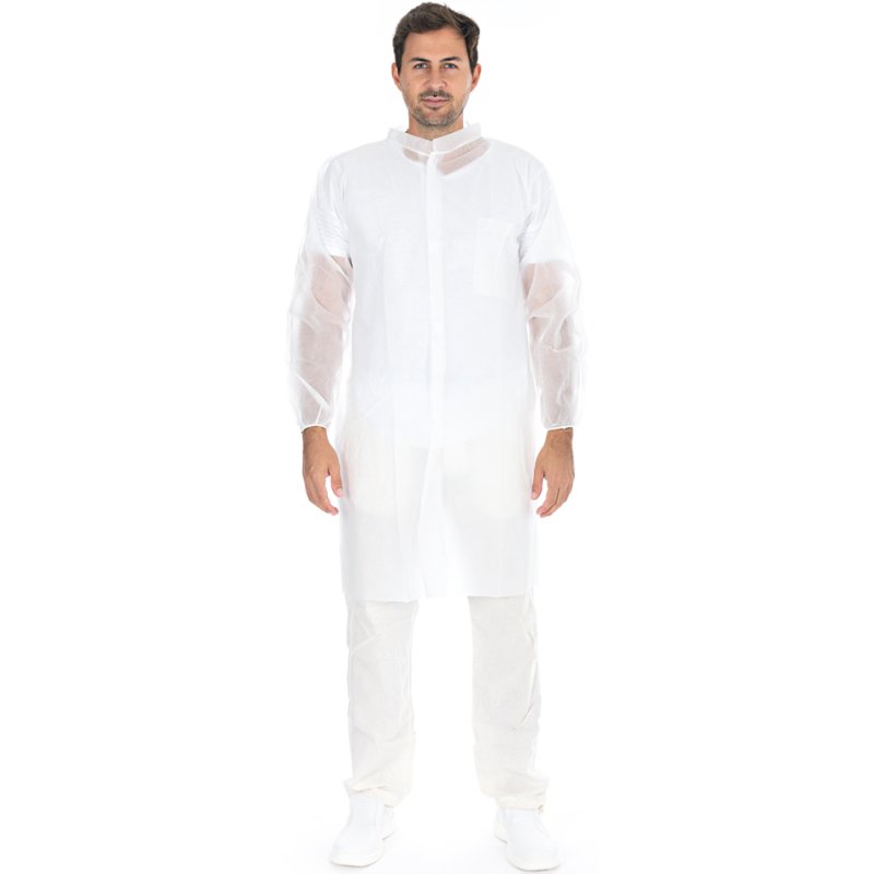 HYGOSTAR bezoekersjas PP-vlies met klittenband, wit, maat L, 50 stuks