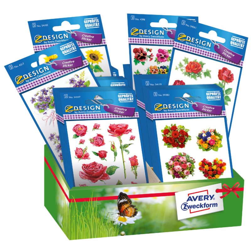 AVERY Zweckform bloemen stickers, multivormen, 3 kleuren, 60 pakjes