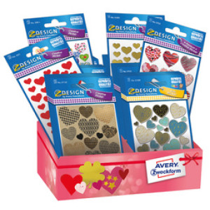 AVERY Zweckform hart stickers assortiment, 6 kleuren/motieven, 60 pakjes
