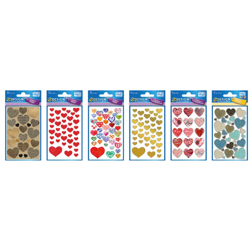 AVERY Zweckform hart stickers assortiment, 6 kleuren/motieven, 60 pakjes