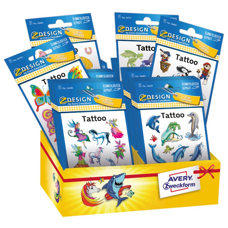 AVERY Zweckform tijdelijke tatoeages kids sortiment, 6 kleuren/motieven, 60 kleinverpakkingen