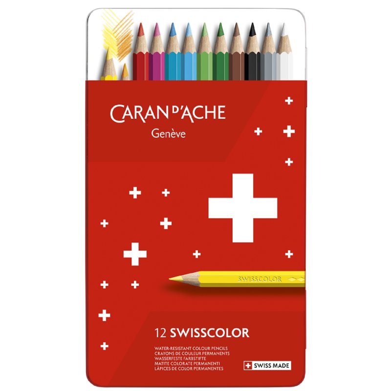 CARAN D'ACHE crayons de couleur SWISSCOLOR, étui métal, 18 pièces